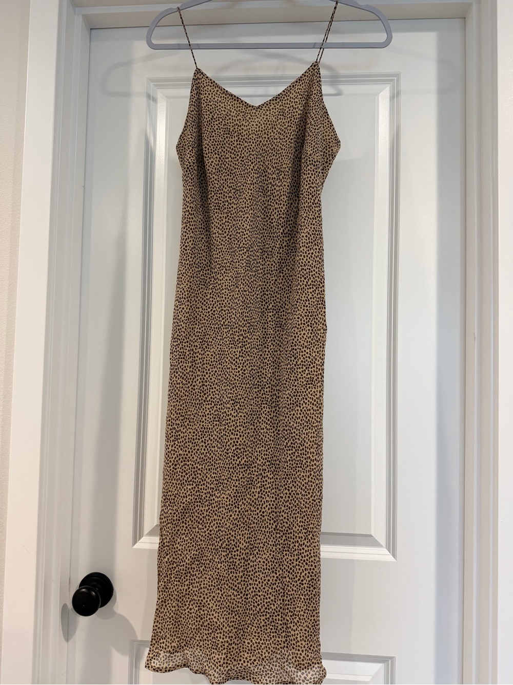 Ann Taylor Tan Spotted Slip Maxi Dress